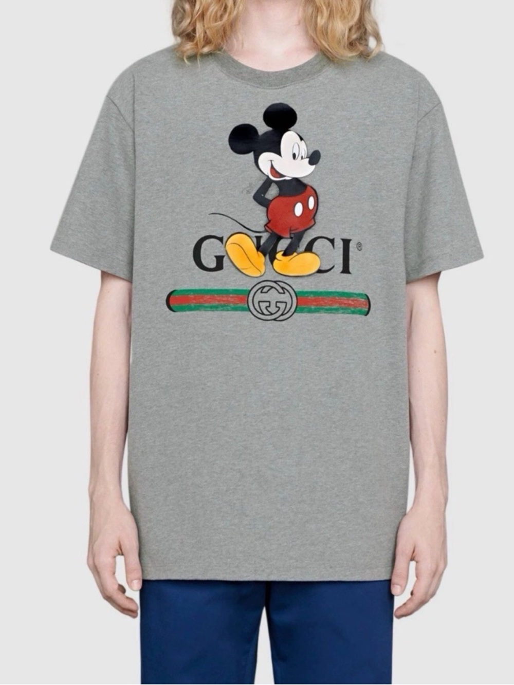 New Gucci Mickey Mouse Gray Cotton Jersey T-Shirt Size Medium (Oversized)565806